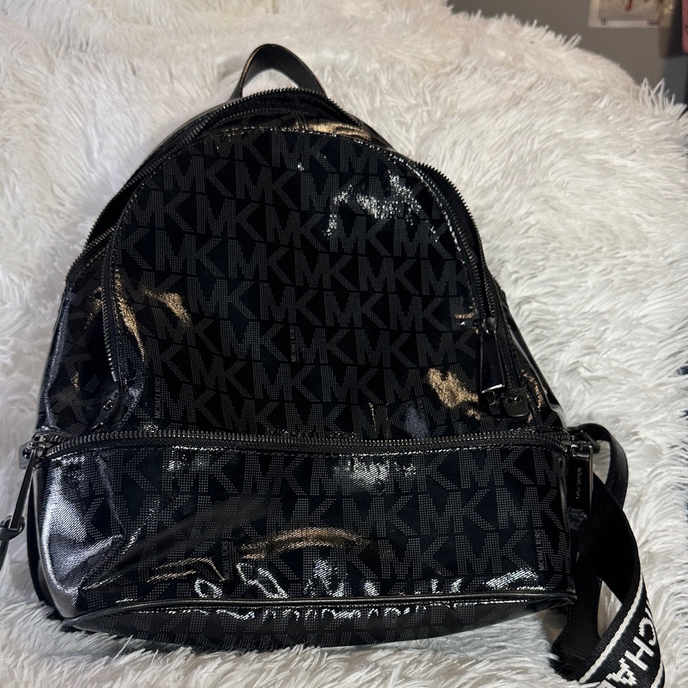 Michael Kors Shiny Black Logo Backpack